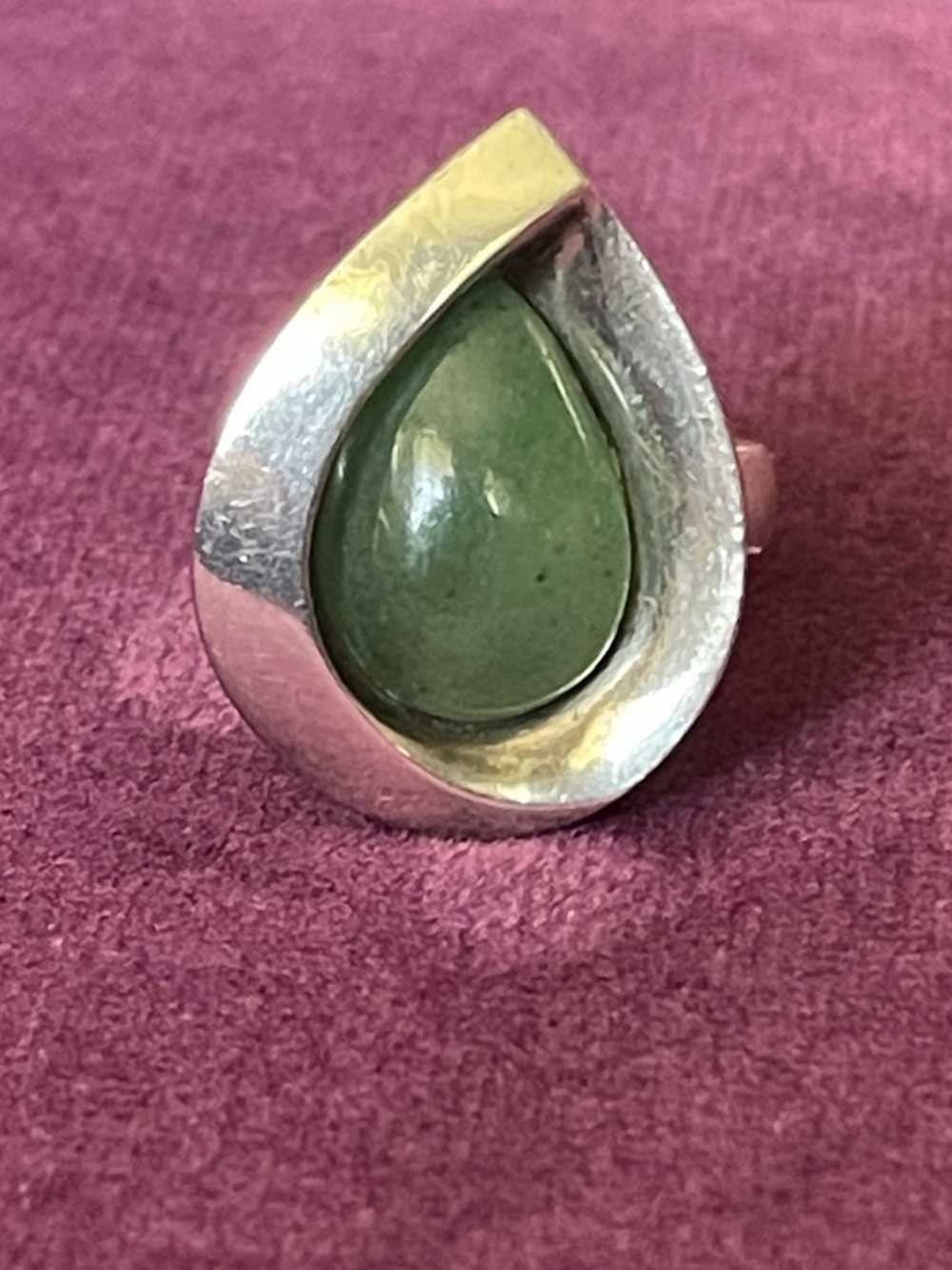 925 MCM Vintage Aventurine Teardrop Sterling Silver Mexico Artisan MDM Ring 5.25